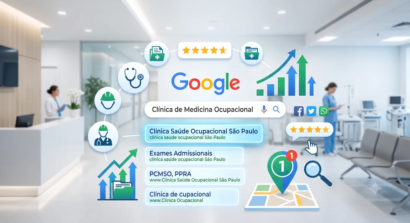 Estratégia de SEO local, Google Maps e conteúdo para clínica de Medicina Ocupacional aparecer no Google
