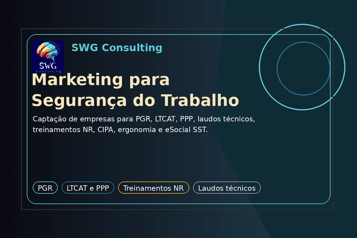 Marketing para segurança do trabalho com foco em PGR, LTCAT, PPP, laudos técnicos, treinamentos NR e prospecção de empresas