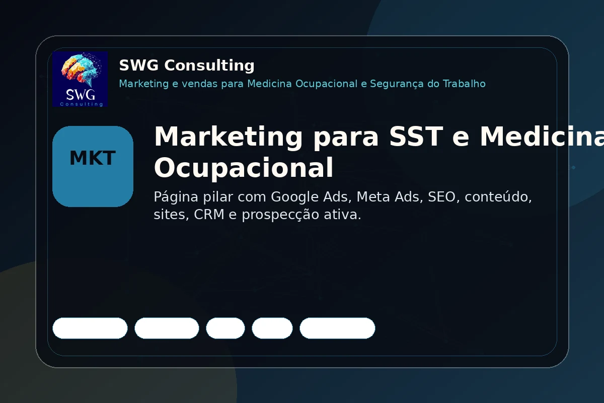 Marketing para SST e medicina ocupacional com Google Ads, Meta Ads, conteúdo orgânico, site, CRM e prospecção
